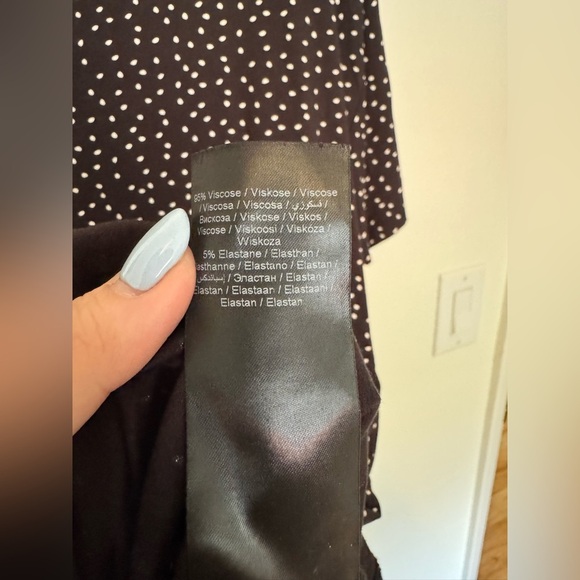 ICHI Ihlisa DR6 Jersey Mini Dress Black Polka Dot Size Large Stretch EUC - Picture 9 of 10